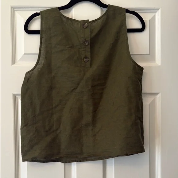 J. Crew Olive Green Sleeveless Boxy Linen Tank Top. - Picture 3 of 5